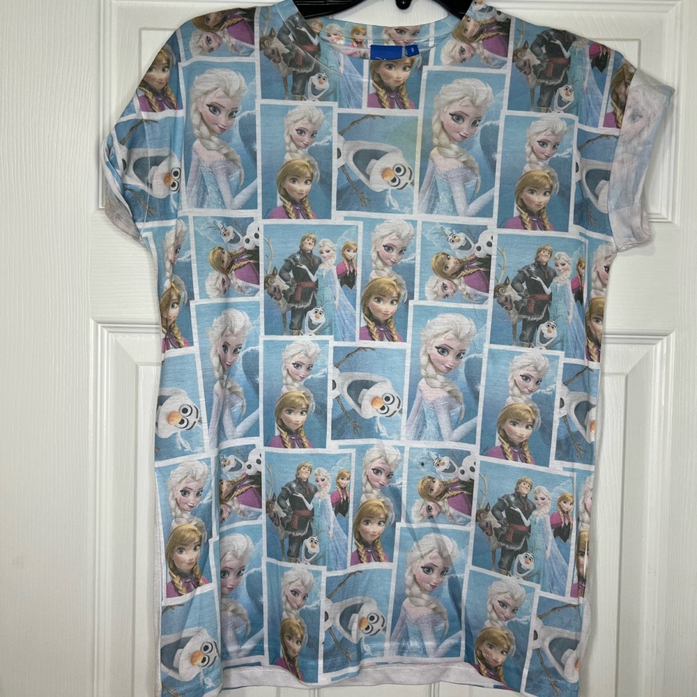 Disney Frozen Character Collage T-Shirt - Light Blue